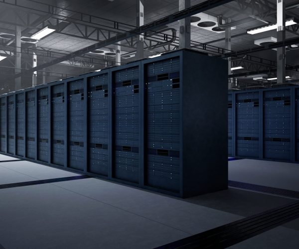 Enterprise server environment facilitating AI driven automation, predictive workflows and fast data exchange. Rackmounts providing bandwidth for real time computing, 3D rendering